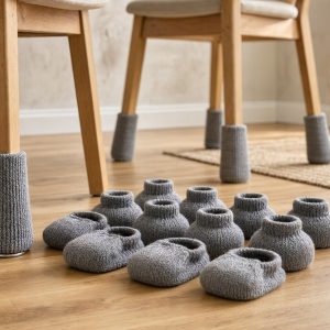 Knitted Chair Leg Socks High Elastic Furniture Feet Booties Floor Protectors Prevent Scratches Grey 24 Pack