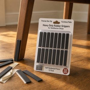 Premium Non Slip Furniture Pads Heavy Duty Rubber Grippers for Hardwood Floors Self Adhesive Strips 12 Pack