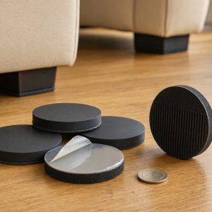 Thick Rubber Furniture Grippers Non Slip Floor Protectors Self Adhesive Pads for Couches Beds Recliners Round