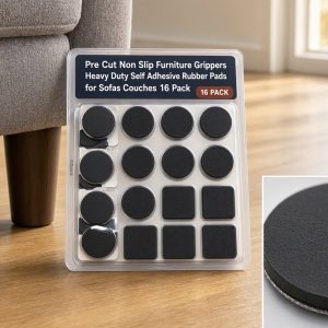 Pre Cut Non Slip Furniture Grippers Heavy Duty Self Adhesive Rubber Pads for Sofas Couches 16 Pack
