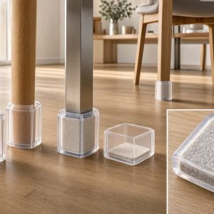 Square Silicone Chair Leg Caps with Felt Pads Stretchable Furniture Feet Protectors Fit Multiple Sizes Clear