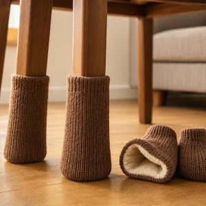 Premium Furniture Leg Socks Double Layer Knitted Chair Feet Booties High Elasticity Floor Protection Brown